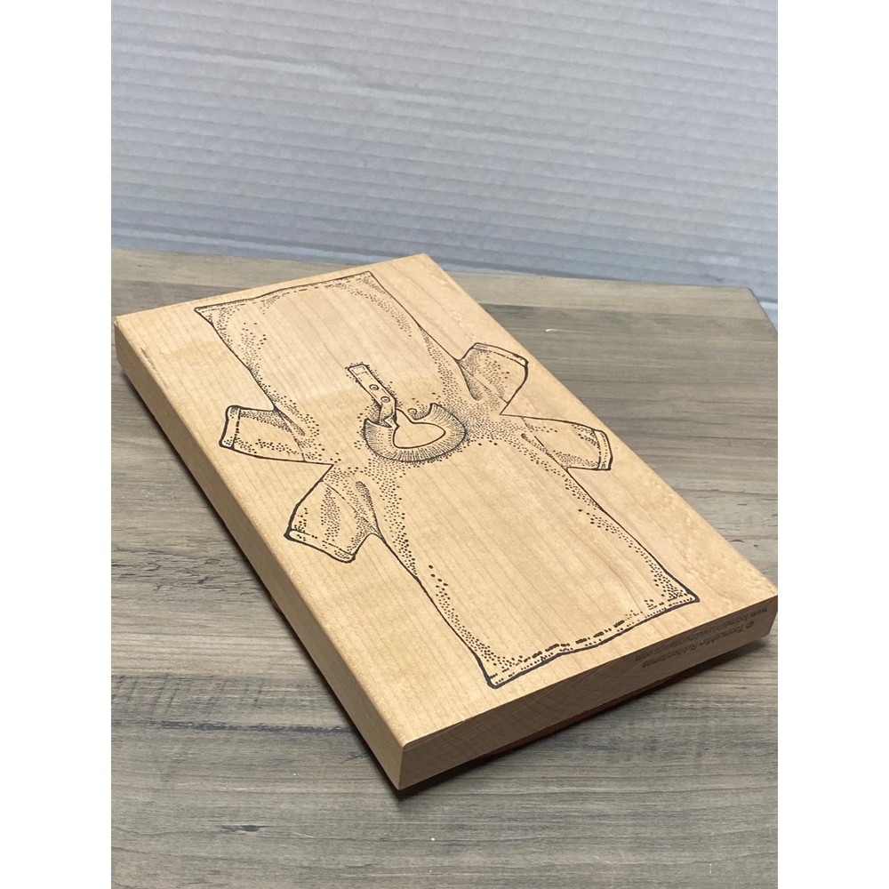 Vintage TooMuchFun Rubber Stamp Polo Shirt Large Wood Mounted Card Papercraft
